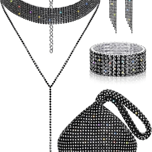 6 pcs Women Crystal Set Rhinestone Choker Necklace,Bangle Bracelet,earring - Picture 2 of 4